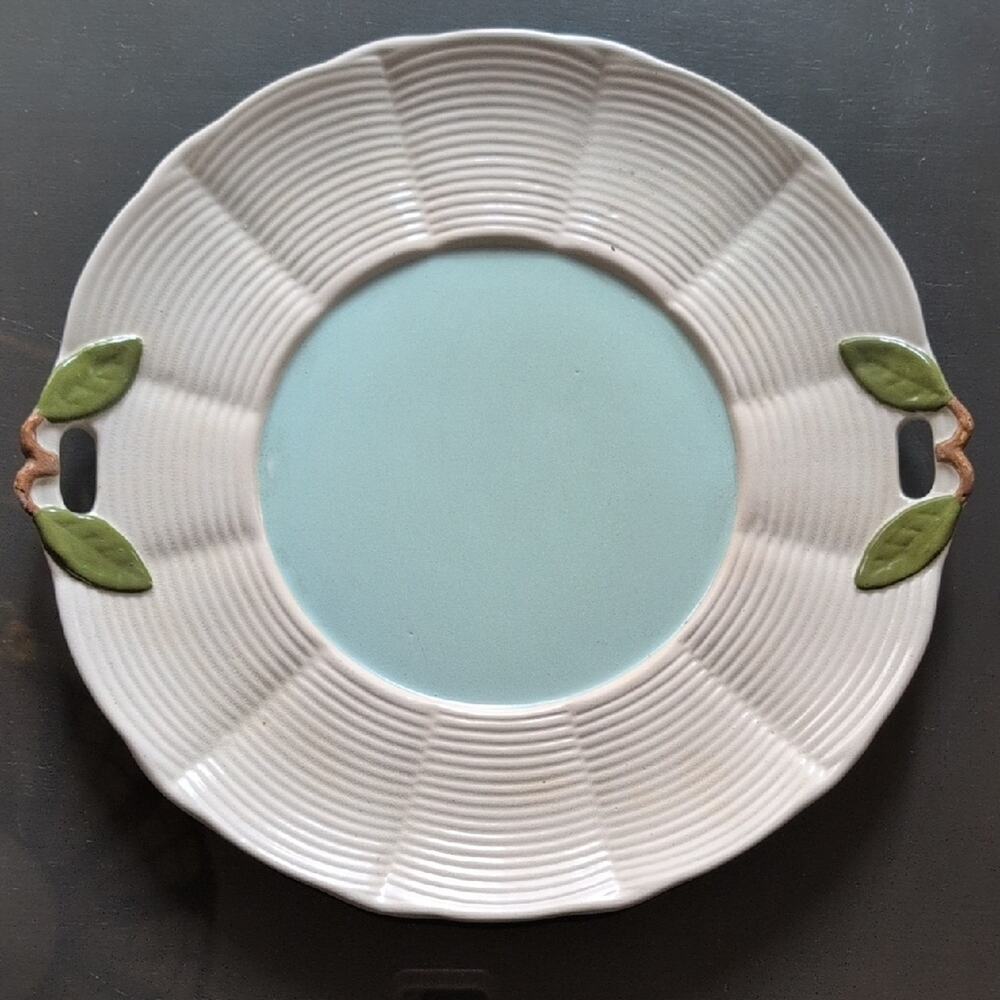 Vintage Secla Portugal White and Green Ceramic Serving Plate 13.5"